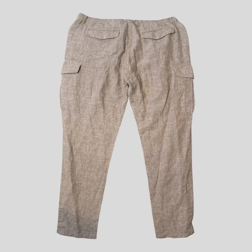 Armani Exchange Cargo Pants Mens 38 Tan Khaki 100% Linen Multi Pocket Utility